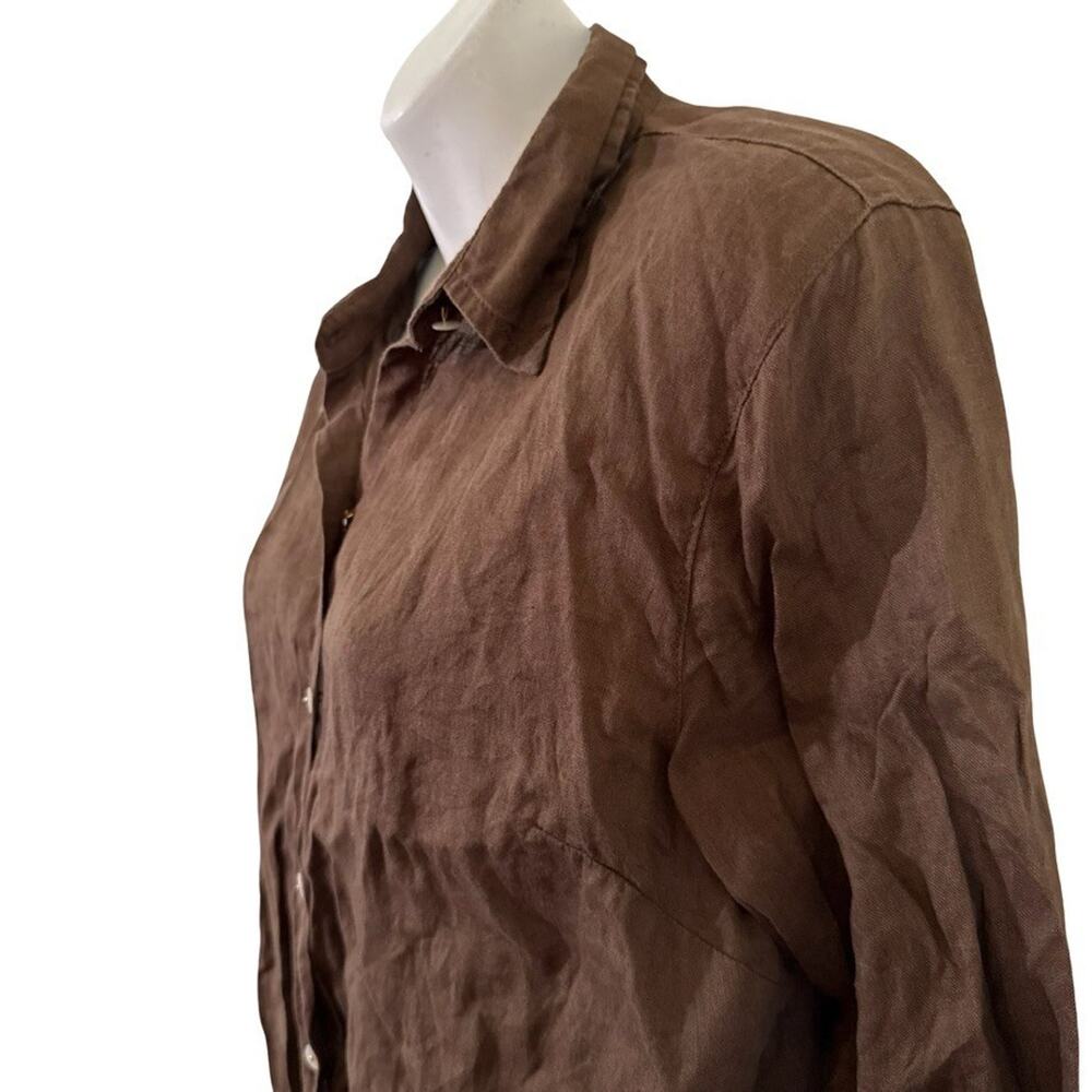 Joie 100% Linen Brown Button Up Long Sleeve Shirt Career Coastal Dressy sz M - Picture 13 of 16